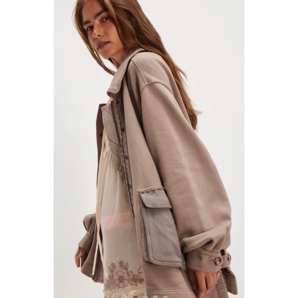 Free People Alexa Sweatshirt Zipper Snap Button Closure Dusted Cocoa Large